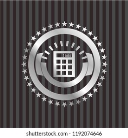 calculator icon inside silvery emblem or badge