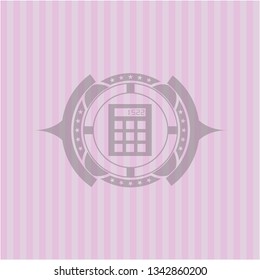 calculator icon inside vintage pink emblem