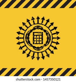 calculator icon inside warning sign, black grunge emblem. Vector Illustration. Detailed.