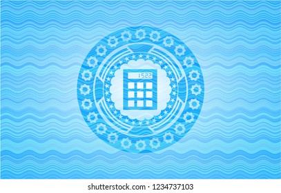 calculator icon inside water wavec oncept emblem.