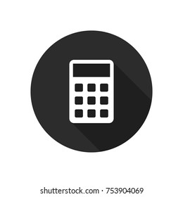 Calculator icon isolated on round background. Calculator silhouette. Vector button.