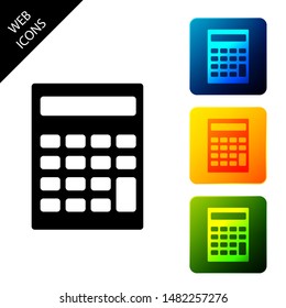 Calculator icon isolated on white background. Accounting symbol. Business calculations mathematics education and finance. Set icons colorful square buttons. Vector Illustration