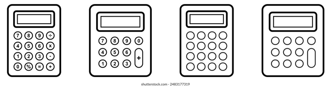 Conjunto de ilustraciones de línea de icono de calculadora. Icono de calculadora de contabilidad. calculadora 