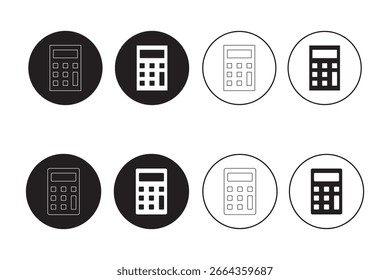 Icono de la calculadora lineal logo marca en blanco y negro, Vector de signo de icono de calculadora de teléfono. Icono de la calculadora contable. Vector de la calculadora eps 10