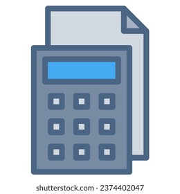 Calculator icon or logo illustration filled outline color style. Icons office color.