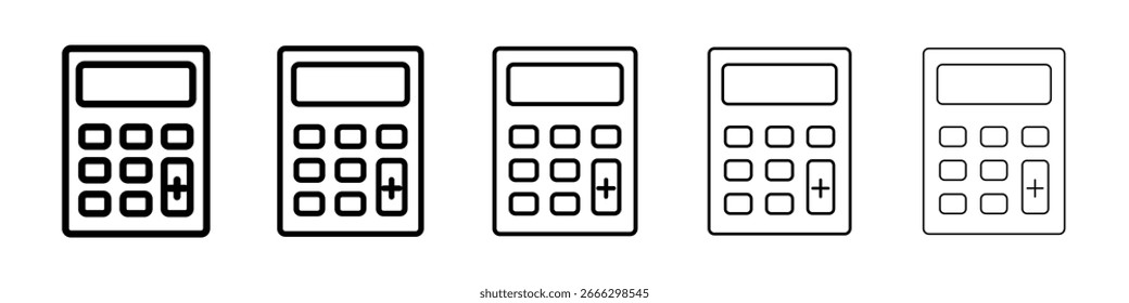 Logotipo del icono de la calculadora en la colección de líneas de trazo