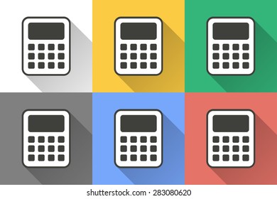 Calculator icon with long shadow, flat design. Vector illustration.