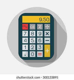 Calculator icon with long shadow on gray background - Modern flat design