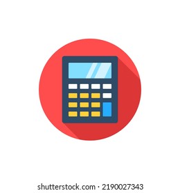 Calculator icon. Long shadow style. Round vector icon