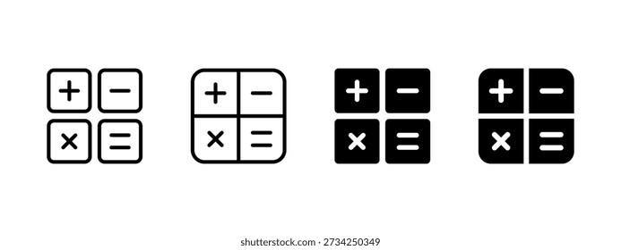 Icono de la calculadora con operaciones matemáticas. Más, menos, multiplicar y es igual a símbolos para el cálculo, contabilidad, finanzas, presupuestos, educación, estadísticas y análisis de negocios.