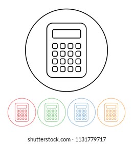 Calculator icon in a modern thin line style vector math & finance calculator symbol outline with four color variations