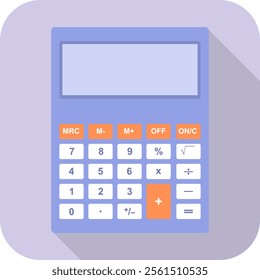 Calculator, calculator icon in monochrome tones on a purple background with a shadow. Vector, cartoon illustration. Vector.