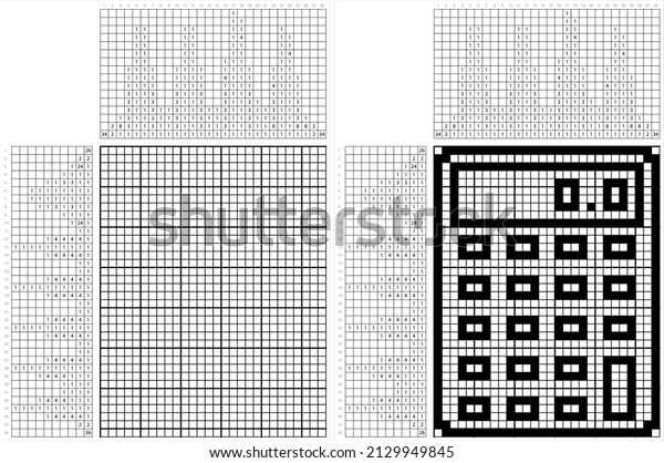 Calculator Icon Nonogram Pixel Art, Portable\
Electronic Calculation Device With Mathematic Functions Vector Art\
Illustration, Logic Puzzle Game Griddlers, Pic-A-Pix, Picture Paint\
By Numbers, Picross