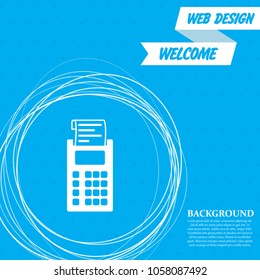 calculator icon on a blue background with abstract circles around and place for your text. Vector illustration