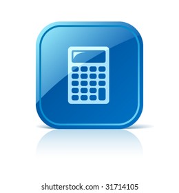 Calculator icon on blue glossy square vector web button