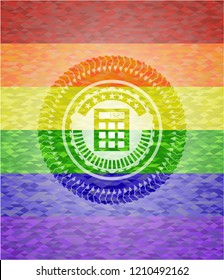 calculator icon on mosaic background with the colors of the LGBT flag