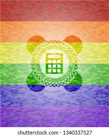 calculator icon on mosaic background with the colors of the LGBT flag