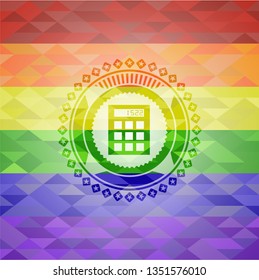 calculator icon on mosaic background with the colors of the LGBT flag