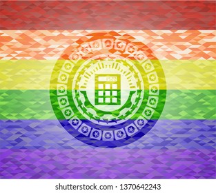calculator icon on mosaic background with the colors of the LGBT flag