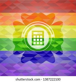 calculator icon on mosaic background with the colors of the LGBT flag