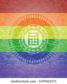 calculator icon on mosaic background with the colors of the LGBT flag