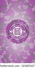 Calculator Icon On Pink Camo Pattern. 