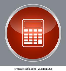 Calculator icon on red circle button for use.