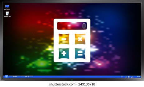Calculator icon on the screen monitor. Made vector illustration