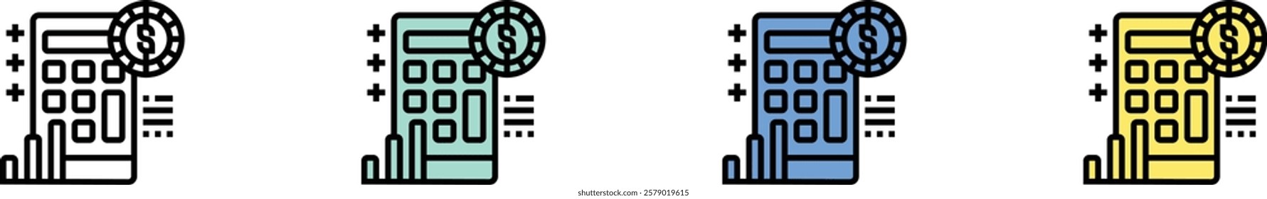 calculator icon. Outline, Green, Blue and Yellow Style Design Isolated On White Background