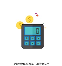 Calculator icon in outlined flat color style. Vector illustration.