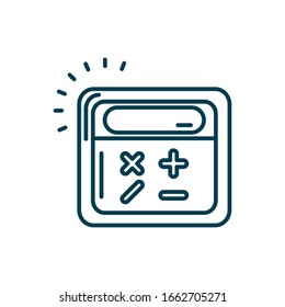 calculator icon over white background, line style, vector illustration