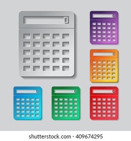 Calculator icon. Paper style colored set