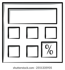 Calculator icon with percentage key in black outline, Vector