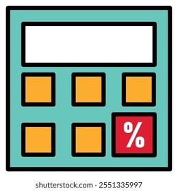 Calculator icon with percentage key in teal design, Vector