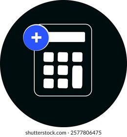 Calculator Icon Plus, minus icon set. Black digital calculator on the top and divide sign
