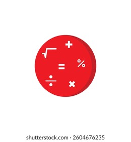 Calculator icon red circle white math symbols suitable for education apps websites financial presentations business related designs.