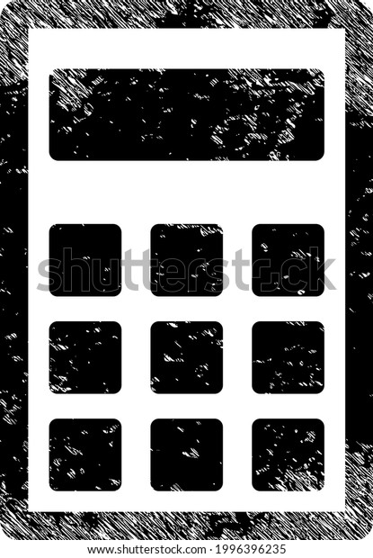 Calculator icon with scratched style.\
Isolated vector calculator icon image with scratched rubber texture\
on a white\
background.