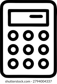 Calculator icon with screen and keypad. Simple design for arithmetic operations and financial calculations. Technology tool for accounting and math. Digital device.