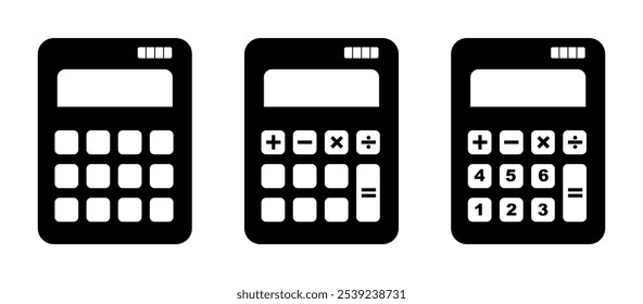 Calculator icon set, Accounting calculator isolated, Calculator User Interface Outline Icon Logo Vector Illustration,  Collection of calculator, Line icons collection for web apps and mobile concept.