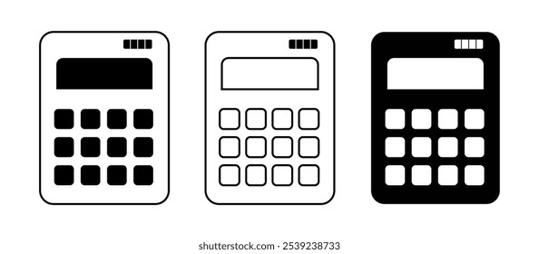 Calculator icon set, Accounting calculator isolated, Calculator User Interface Outline Icon Logo Vector Illustration,  Collection of calculator, Line icons collection for web apps and mobile concept.