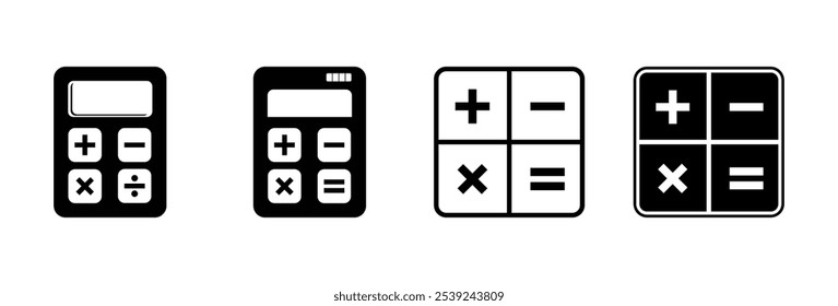 Calculator icon set, Accounting calculator isolated, Calculator User Interface Outline Icon Logo Vector Illustration,  Collection of calculator, Line icons collection for web apps and mobile concept.