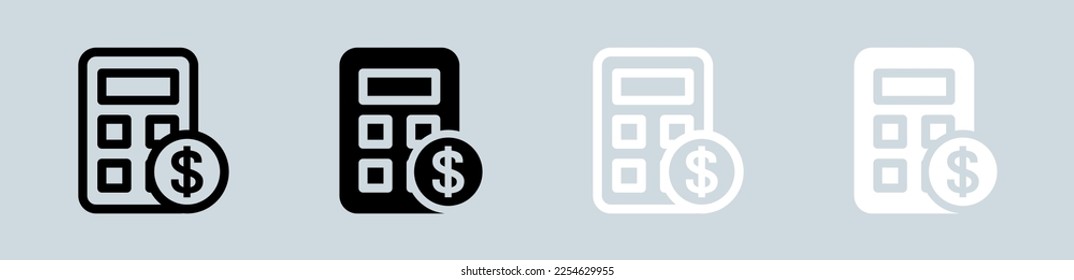 Calculator icon set in black and white. Finance signs vector illustration.