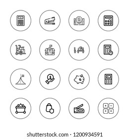 Calculator icon set. collection of 16 outline calculator icons with calculator, finance, mathematics, maths, online banking, piggy, school, secure shopping, stapler icons.