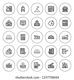 Calculator icon set. collection of 25 outline calculator icons with calculator, financial, mathematics, maths, online banking, piggy, real estate icons. editable icons.