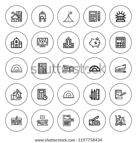 Calculator icon set. collection of 25 outline calculator icons with calculator, financial, mathematics, maths, online banking, piggy, real estate icons. editable icons.