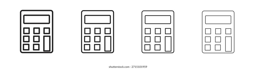 Conjunto de iconos de calculadora. Una colección de simples iconos negros de trazos finos