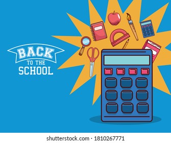calculator with icon set design, Back to school eduacation class and lesson theme Vector illustration