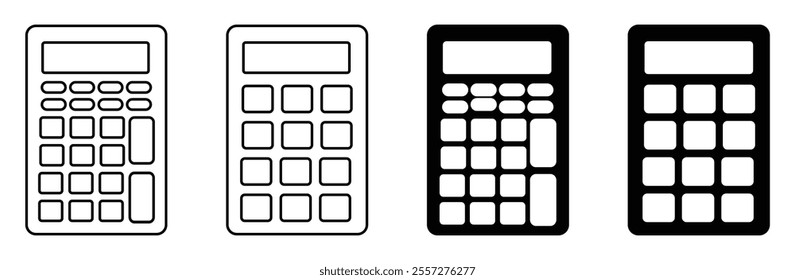 Calculator icon set in different style vector illustration on white background. Accounting calculator icon. 