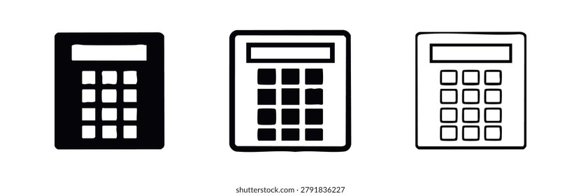 Calculator icon set. Digital arithmetic device symbol with display and keypad. Calculation vector illustration.