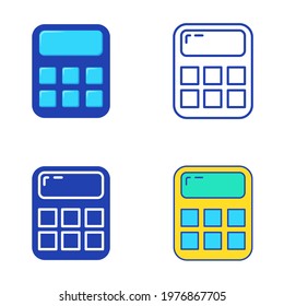 Calculator icon set in flat and line style. Math counting symbol. Vector illustration.